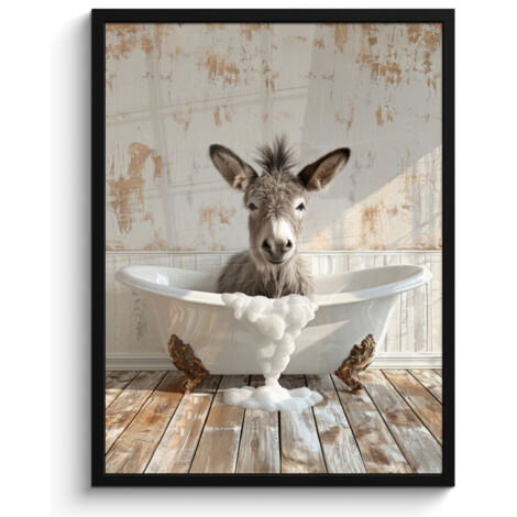 AFFICHE ENCADRÉE Âne - Animaux - Baignoire - Mousse Tableau Décoration Murale 60x80