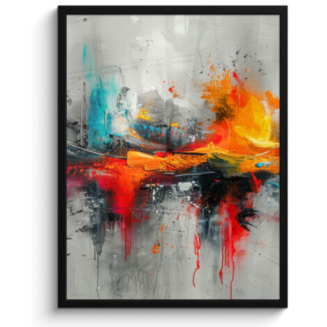 AFFICHE ENCADRÉE Art moderne - Orange - Gris - Abstrait Tableau Décoration Murale 60x80