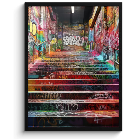 AFFICHE ENCADRÉE Escaliers - Graffiti - Couleurs - Art Tableau Décoration Murale 60x80