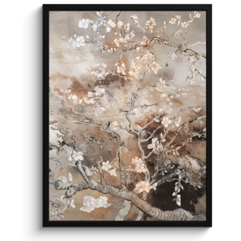 AFFICHE ENCADRÉE Fleur d'amandier - Art - Van Gogh - Beige - Abstrait Tableau Décoration Murale 60x80