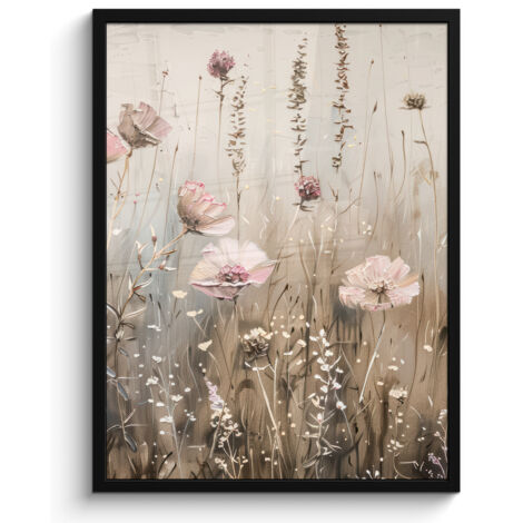AFFICHE ENCADRÉE Fleurs - Rose - Moderne - Beige Tableau Décoration Murale 60x80