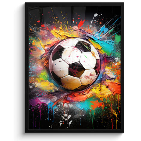 AFFICHE ENCADRÉE Football - Peinture - Couleurs - Noir - Blanc Tableau Décoration Murale 60x80