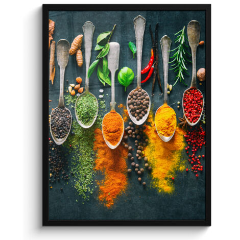 AFFICHE ENCADRÉE Herbes - Épices - Cuillères Tableau Décoration Murale 60x80