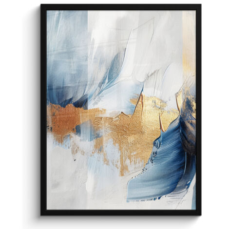 AFFICHE ENCADRÉE Or - Bleu - Aquarelle - Art - Moderne Tableau Décoration Murale 60x80