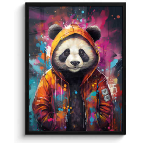 AFFICHE ENCADRÉE Panda - Veste - Graffiti - Orange Tableau Décoration Murale 60x80