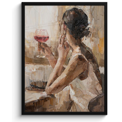 AFFICHE ENCADRÉE Peinture à l'huile - Femme - Vin Tableau Décoration Murale 60x80