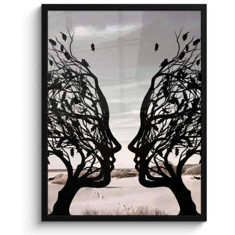 AFFICHE ENCADRÉE Plage - Mer - Personnes - Arbre - Art moderne Tableau Décoration Murale 60x80
