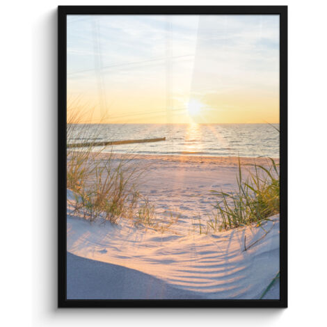 AFFICHE ENCADRÉE Plage - Soleil - Dune - Herbe - Sable - Horizon Tableau Décoration Murale 60x80