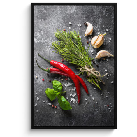 AFFICHE ENCADRÉE Poivre - Herbes - Épices - Béton Decoration Murale Peinture 80x120