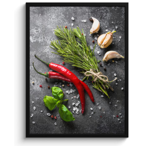 AFFICHE ENCADRÉE Poivre - Herbes - Épices - Béton Tableau Décoration Murale 60x80