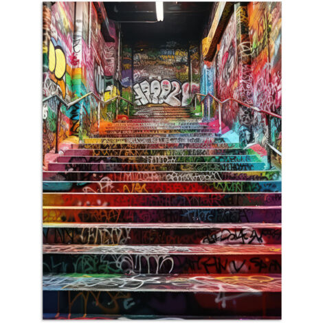 AFFICHE Escaliers - Graffiti - Couleurs - Art Décoration Murale 60x80 cm