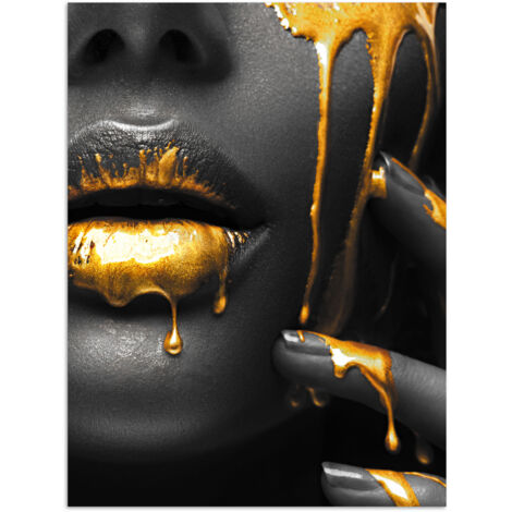 AFFICHE Femme - Noir - Or - Visage - Lèvres Décoration Murale 60x80 cm