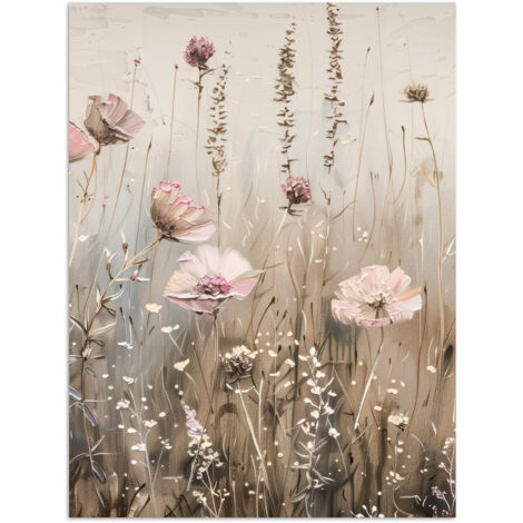 AFFICHE Fleurs - Rose - Moderne - Beige Décoration Murale 60x80 cm