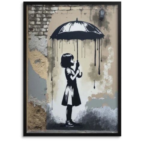 Impression Toile Banksy Pluie Colorée - Art Mural Prêt à Accrocher