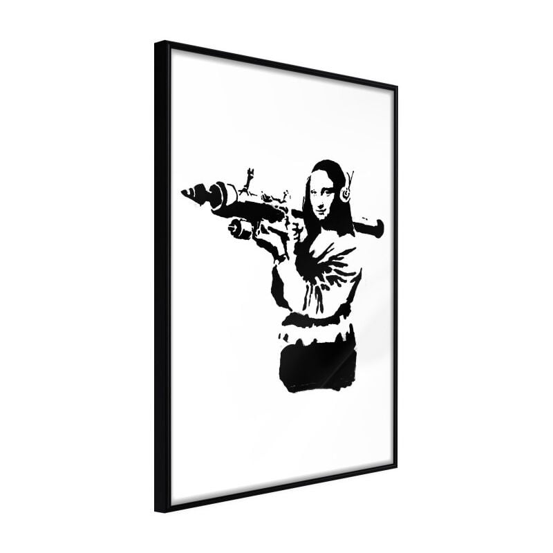 Paris Prix - Affiche Murale Encadrée 'Banksy Mona Lisa with Bazooka ii' 21 x 30 cm Noir