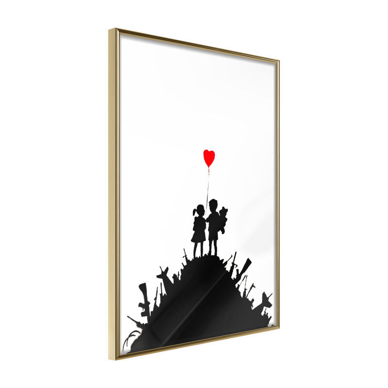 Paris Prix - Affiche Murale Encadrée 'Banksy Kids on Guns' 21 x 30 cm Or