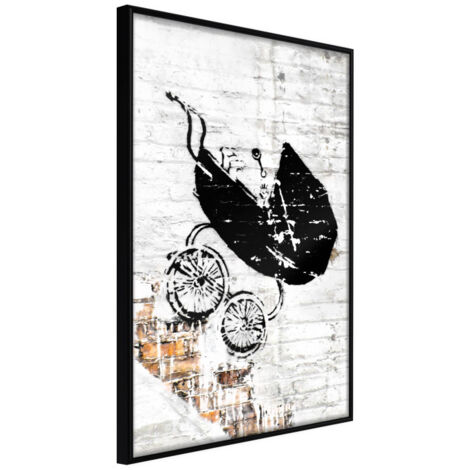 Affiche Murale Encadrée "Banksy Baby Stroller" 21 x 30 cm Noir
