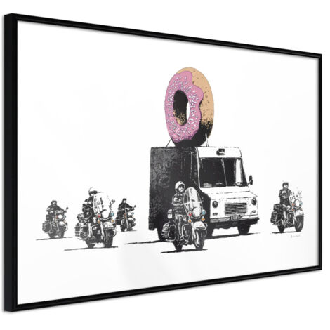 Affiche Murale Encadrée "Banksy Donuts Strawberry" 90 x 60 cm Noir
