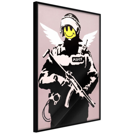 Affiche Murale Encadrée "Banksy Flying Copper" 21 x 30 cm Noir