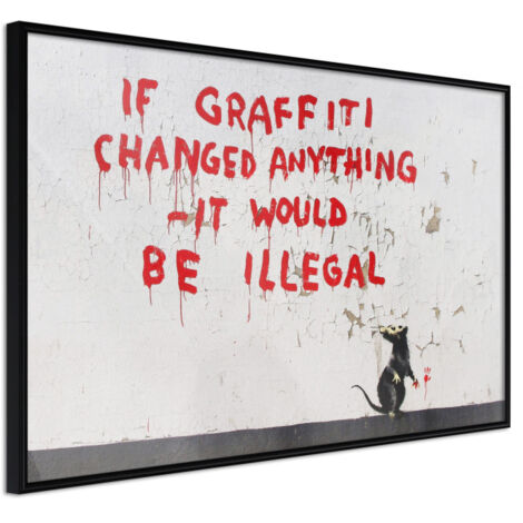 Affiche Murale Encadrée "Banksy If Graffiti Changed Anything" 45 x 30 cm Noir