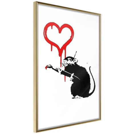 Affiche Murale Encadrée "Banksy Love Rat" 30 x 42 cm Or