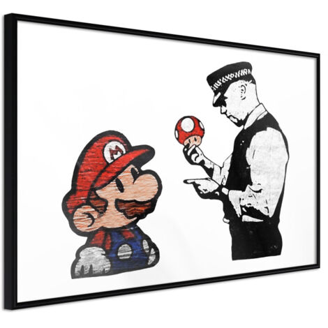 Affiche Murale Encadrée "Banksy Mario and Copper" 45 x 30 cm Noir