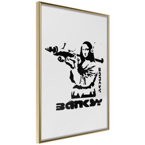 Affiche Murale Encadrée "Banksy Mona Lisa with Bazooka I" 21 x 30 cm Or