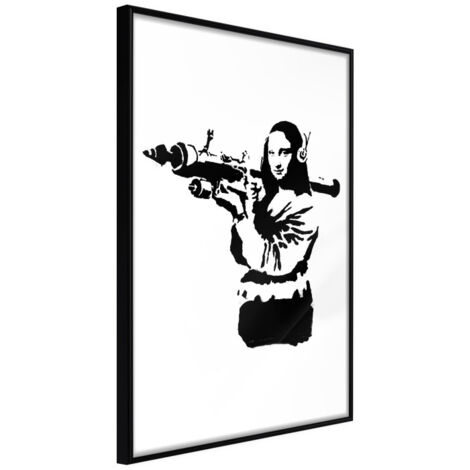 Affiche Murale Encadrée "Banksy Mona Lisa with Bazooka II" 30 x 42 cm Noir