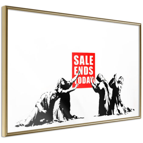 Affiche Murale Encadrée "Banksy Sale Ends" 30 x 20 cm Or