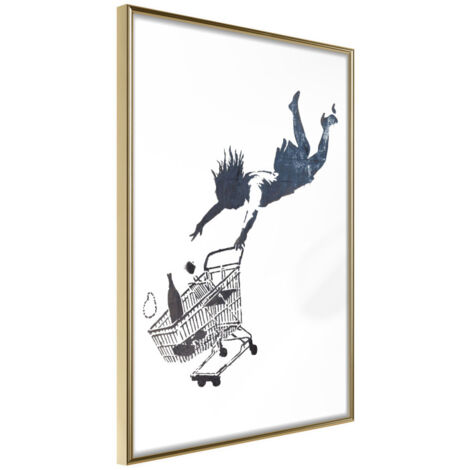 Affiche Murale Encadrée "Banksy Shop Until You Drop" 21 x 30 cm Or