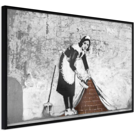 Affiche Murale Encadrée "Banksy Sweep it Under the Carpet" 30 x 20 cm Noir