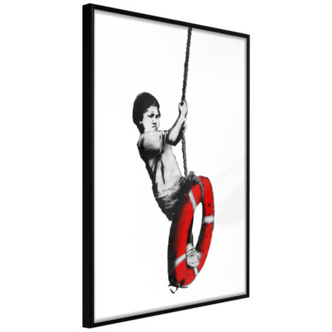 Affiche Murale Encadrée "Banksy Swinger" 21 x 30 cm Noir