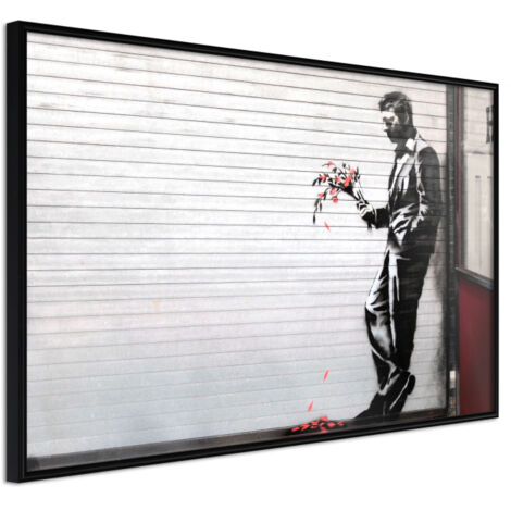 Affiche Murale Encadrée "Banksy Waiting in Vain" 30 x 20 cm Noir