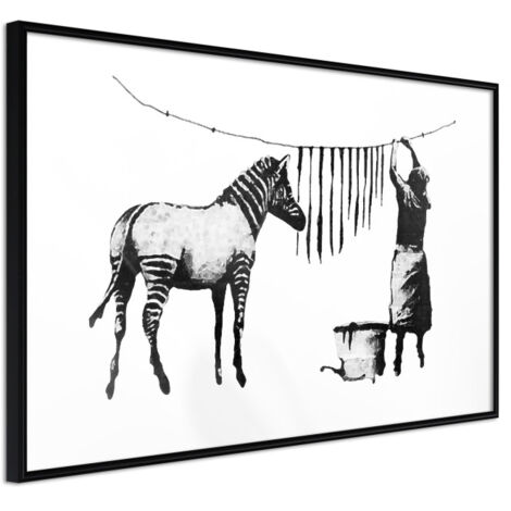 Affiche Murale Encadrée "Banksy Washing Zebra Stripes" 30 x 20 cm Noir