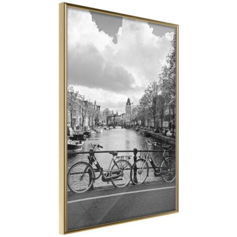 Affiche Murale Encadrée "Bicycles Against Canal" 21 x 30 cm Or