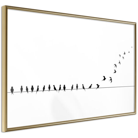Affiche Murale Encadrée "Birds on a Wire" 45 x 30 cm Or