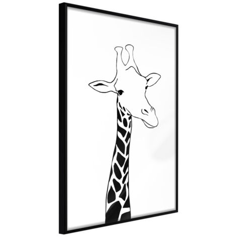 Affiche Murale Encadrée "Black and White Giraffe" 30 x 42 cm Noir