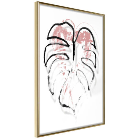 Affiche Murale Encadrée "Black Leaf Outline" 21 x 30 cm Or