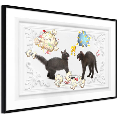 Affiche Murale Encadrée "Cat Fight" 45 x 30 cm Noir