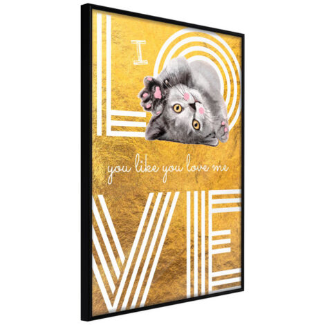 Affiche Murale Encadrée "Cat Love" 30 x 42 cm Noir
