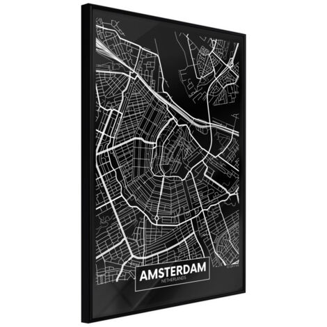 Affiche Murale Encadrée "City Map Amsterdam Dark" 21 x 30 cm Noir