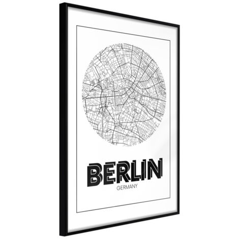 Affiche Murale Encadrée "City Map Berlin Round" 21 x 30 cm Noir