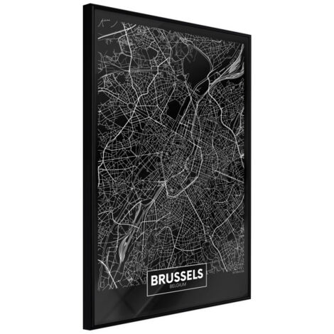 Affiche Murale Encadrée "City Map Brussels Dark" 21 x 30 cm Noir