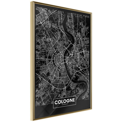 Affiche Murale Encadrée "City Map Cologne Dark" 30 x 42 cm Or