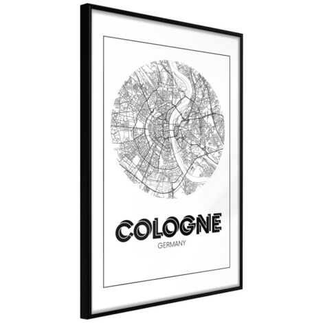 Affiche Murale Encadrée "City Map Cologne Round" 21 x 30 cm Noir