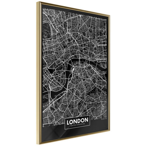 Affiche Murale Encadrée "City Map London Dark" 21 x 30 cm Or