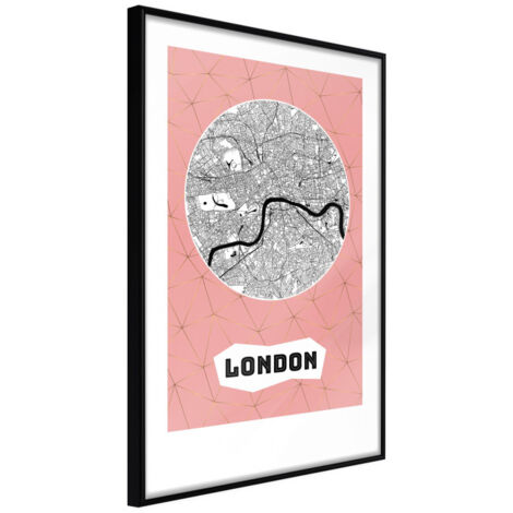 Affiche Murale Encadrée "City map London Pink" 30 x 42 cm Noir