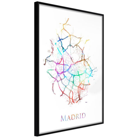 Affiche Murale Encadrée "City Map Madrid Colour" 21 x 30 cm Noir
