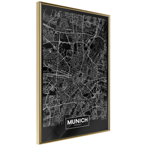 Affiche Murale Encadrée "City Map Munich Dark" 21 x 30 cm Or