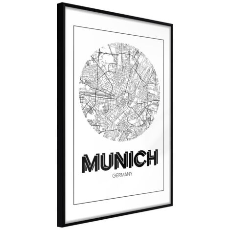 Affiche Murale Encadrée "City Map Munich Round" 21 x 30 cm Noir